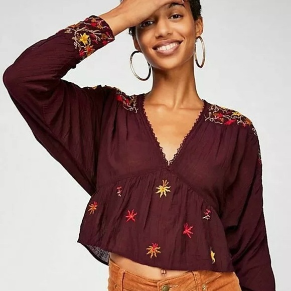 Free People Tops - Free People Ava embroidered long sleeve top size Small